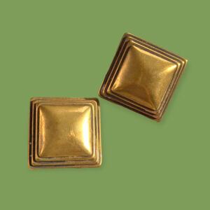 Vintage Brass Stepped Square Earrings ~ clip unpierced bold art deco